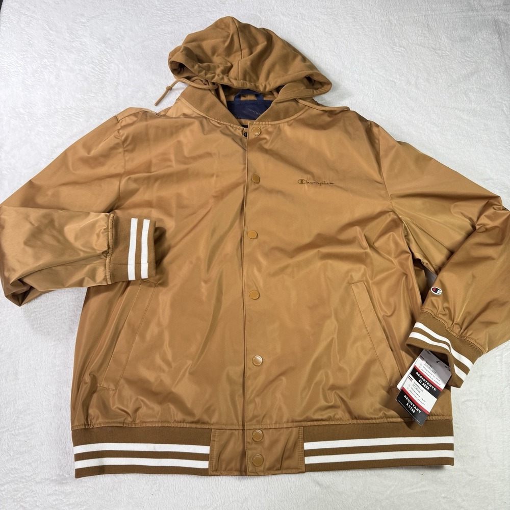 CHAMPION VARSITY Bomber Jacket Mens XL Brown Tabacco Hooded NWT $178